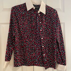 Vanessa Seward Navy and Red Patterned Blouse